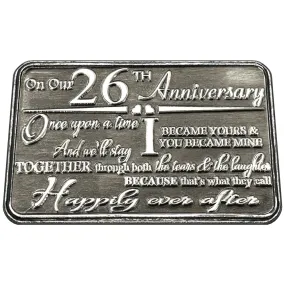 26th Twenty Sixth Anniversary Sentimental Metal Wallet or Purse Keepsake Card Gift - Cute Gift Set From Husband Wife Boyfriend Girlfriend Partner