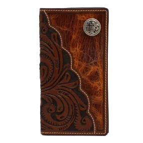 3D Men's Brown Floral Tooled Cross Concho Rodeo Wallet D250001302