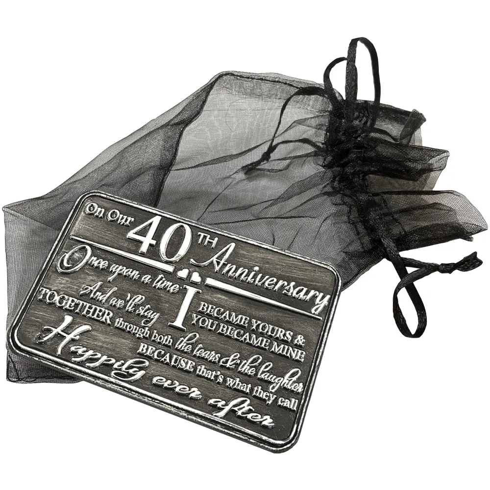 40th Fortieth Anniversary Sentimental Metal Wallet or Purse Keepsake Card Gift - Cute Gift Set From Husband Wife Boyfriend Girlfriend Partner