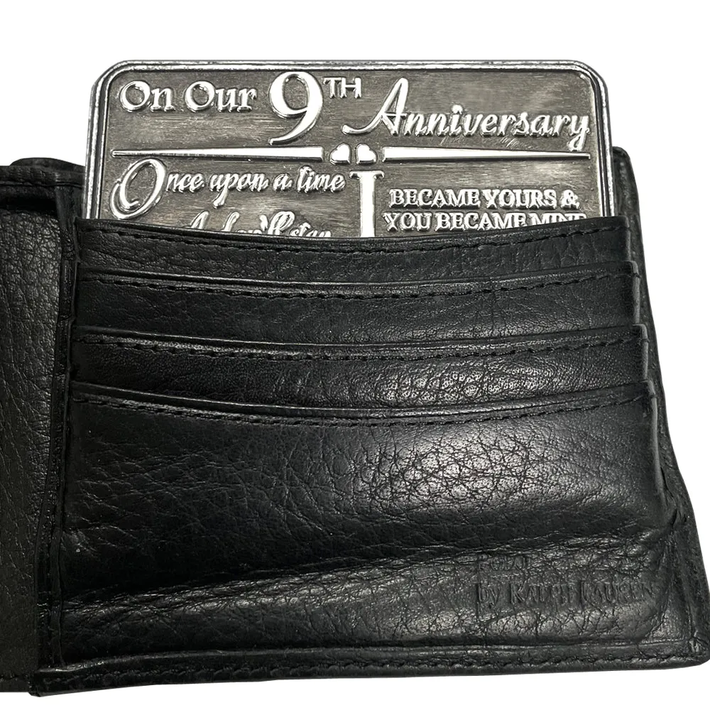 9th Ninth Anniversary Sentimental Metal Wallet or Purse Keepsake Card Gift - Cute Gift Set From Husband Wife Boyfriend Girlfriend Partner