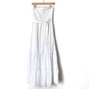 Aakaa White Smocked Bodice Strapless Belted Dress- Size L