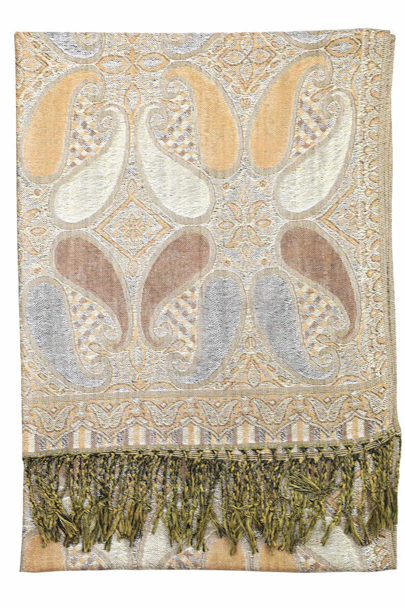 Achillea Tan Metallic Paisley Pashmina