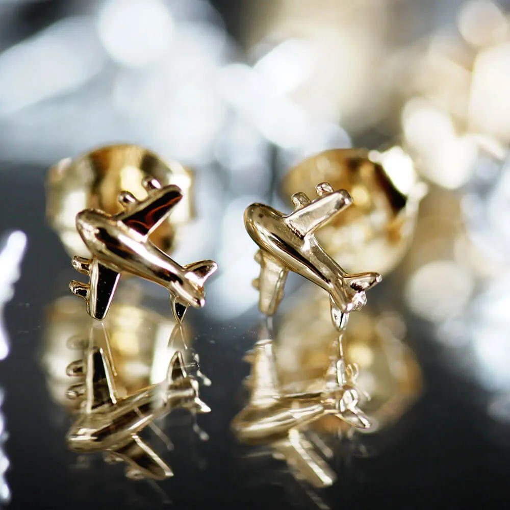 Airplane Earrings, Gold