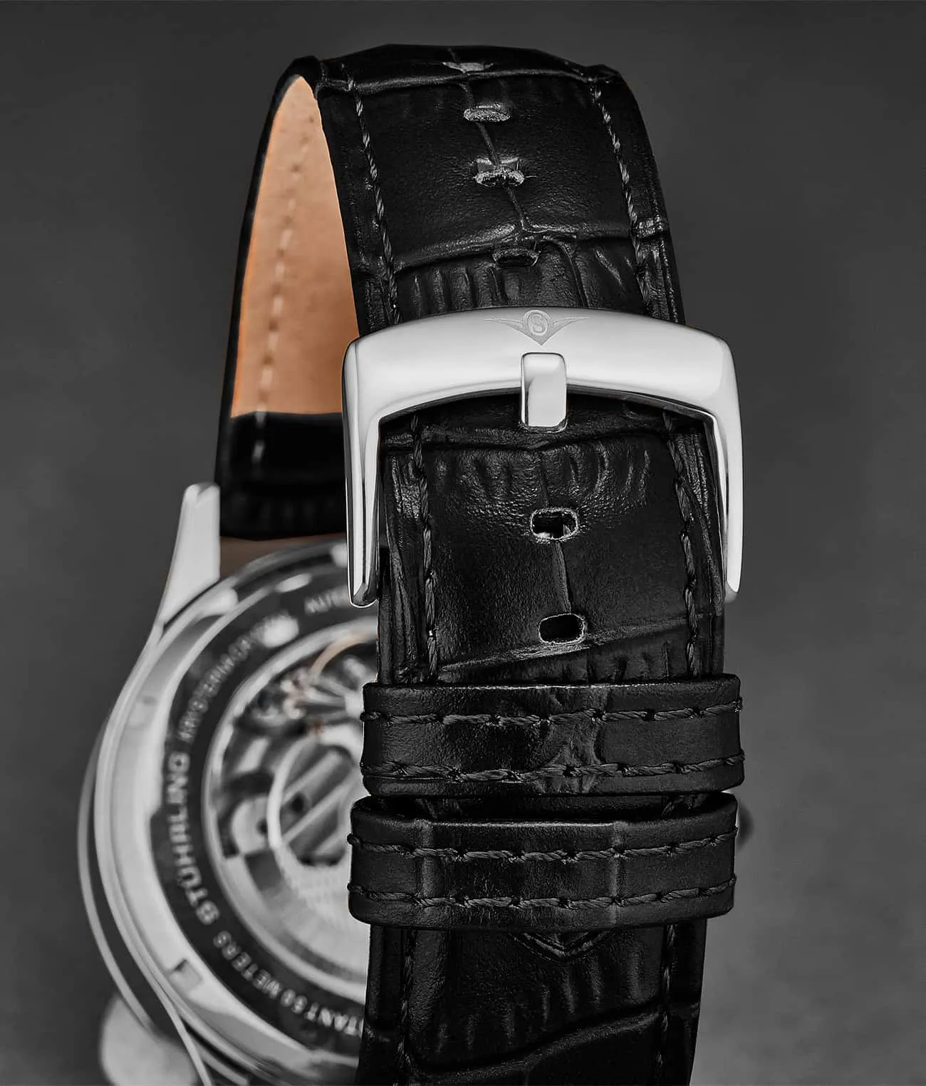 Alligator Embossed Black Leather 24mm Strap