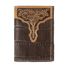 Ariat Croc Printed Trifold Brown Leather Wallet A3552902