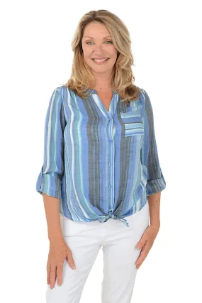 Beach Striped Tie-Front Blouse