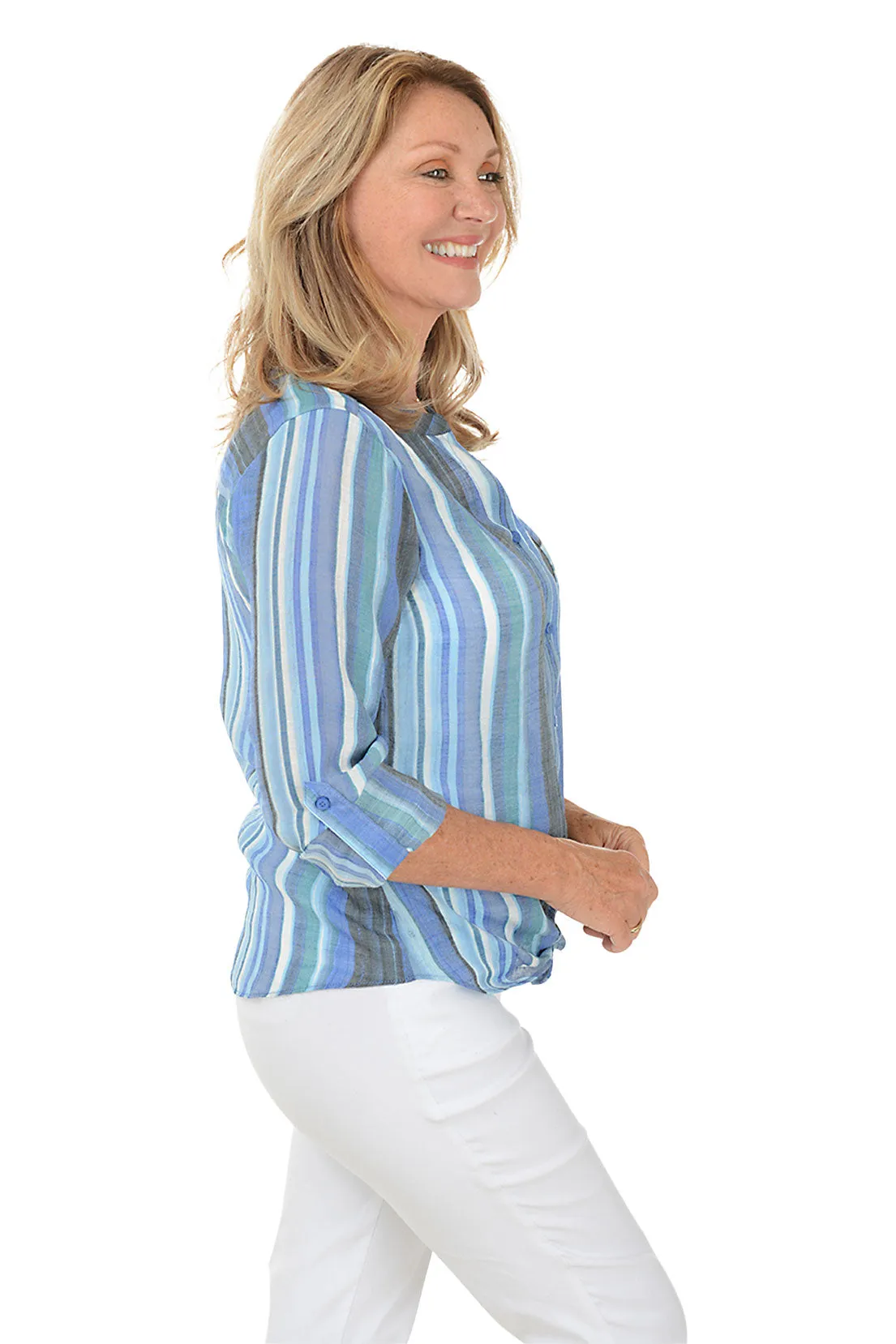 Beach Striped Tie-Front Blouse