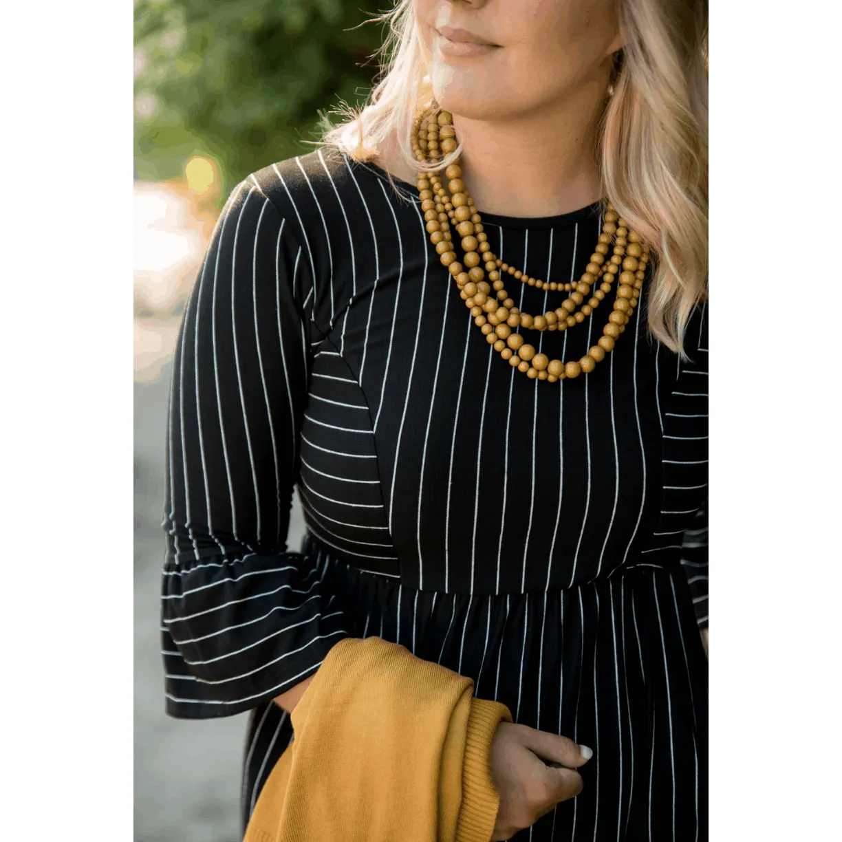 Black Flutter Striped Dress