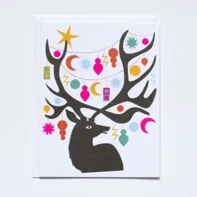 Deer with Antlers and Ornaments Card