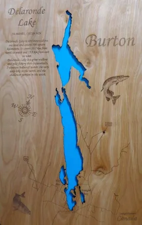 Laser-Cut Wooden Map of Delaronde Lake, Saskatchewan