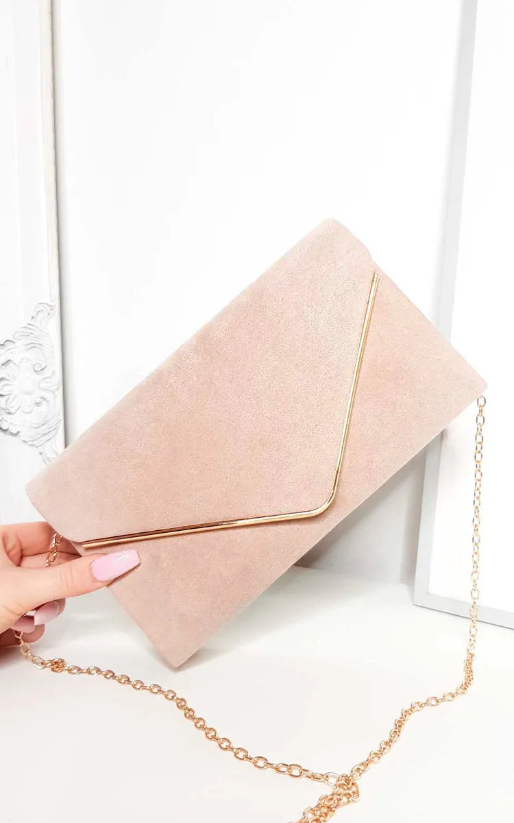 Faux Suede Envelope Clutch Bag