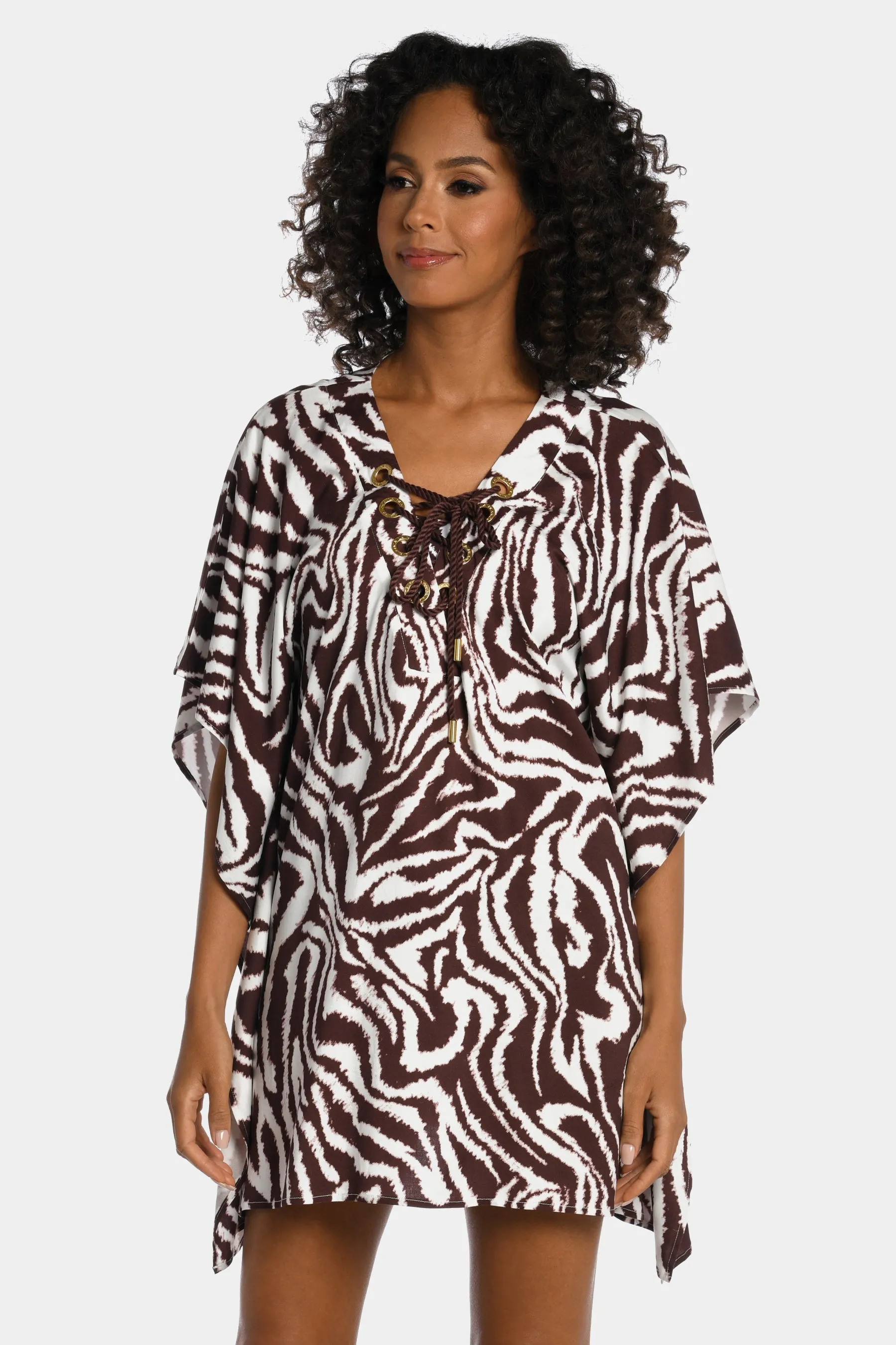 Fierce Lace Up Caftan Mini Dress