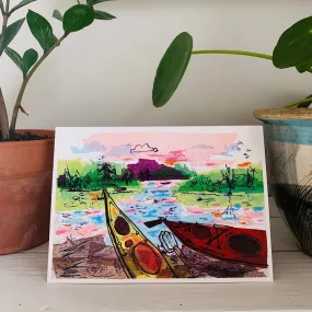 Kayaks on the Beach Greeting Cards