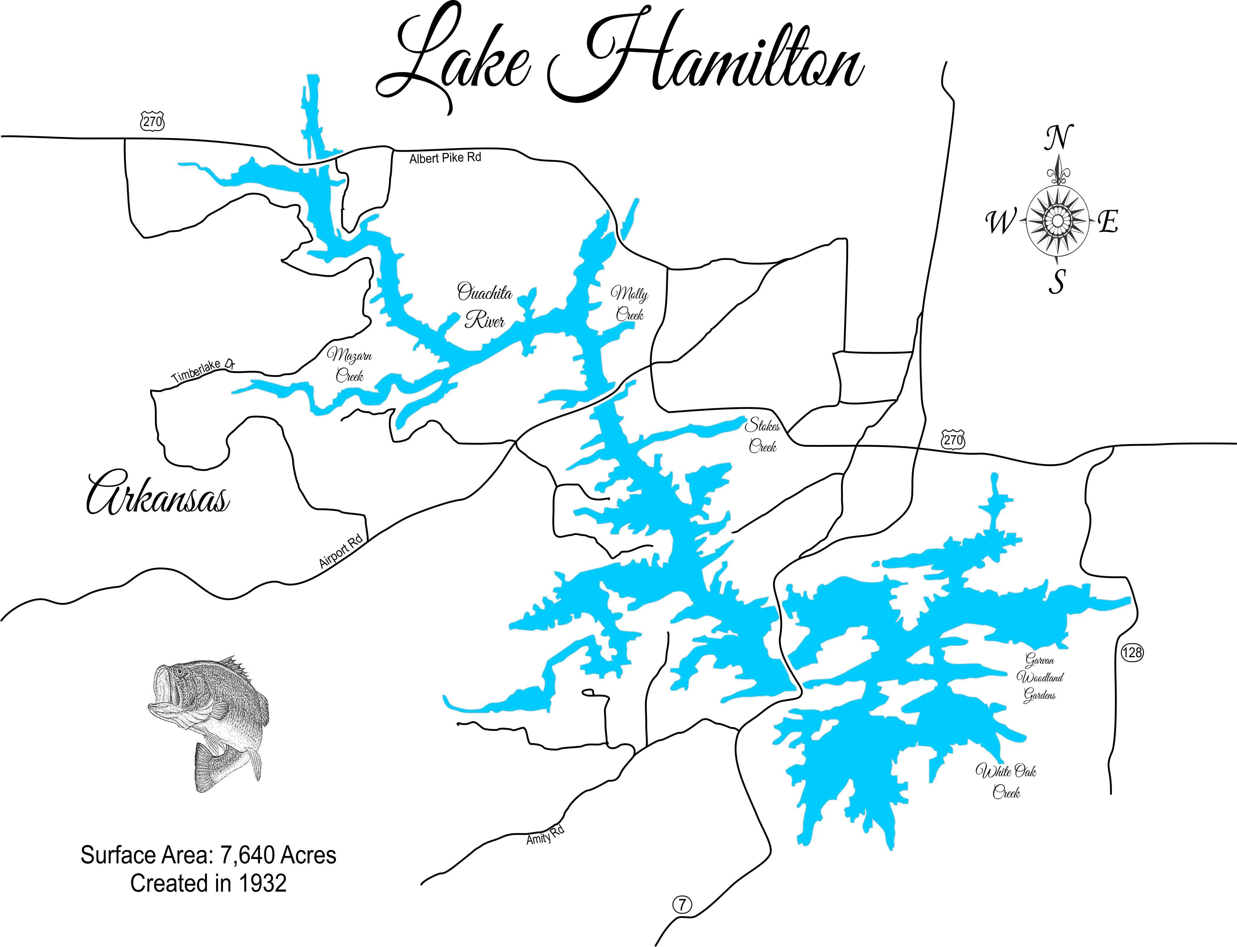 Lake Hamilton, Arkansas - Laser Cut Wood Map