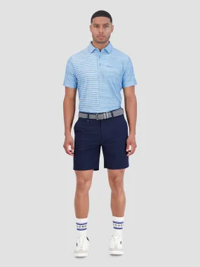 Melange Stripes Color Block Tech Jersey Sports Fit Polo - Azure