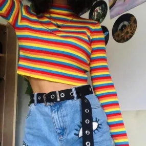 Rainbow Knitted Crop Top 🌈