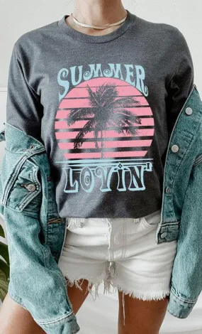 Retro Summer Lovin Palm Tree Graphic Tee  S-XL