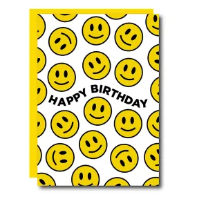 Yellow Happy Face Birthday Card